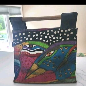 Laurel Burch Canvas Birds Ducks Artisit Artsy Purse Small Tote Square Handbag